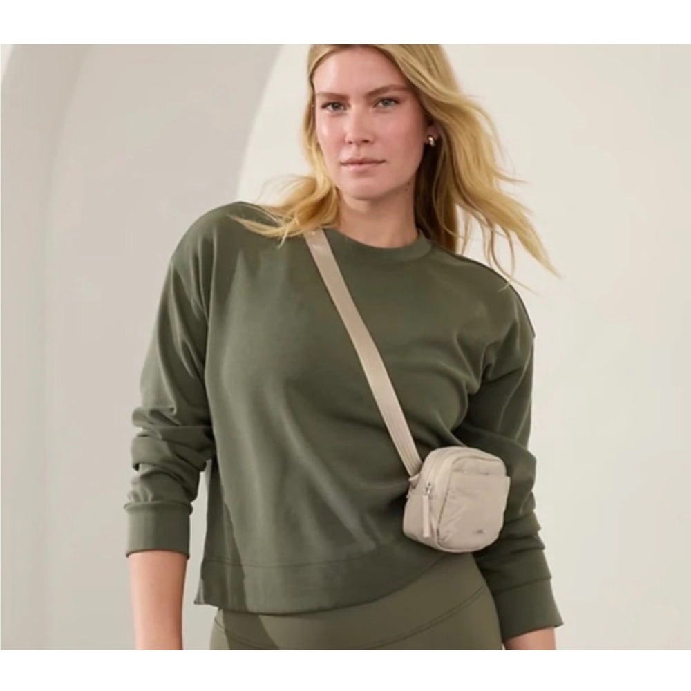 ATHLETA Seasoft Crewneck‎ Sweatshirt XXS Olive Green Comfort Lounge Athleisure
